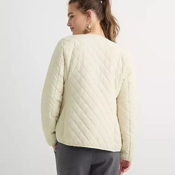 EUC J.Crew Signature Diamond Quilted Primaloft Puffer Lady Jacket Ivory Size 12 - Picture 5 of 5